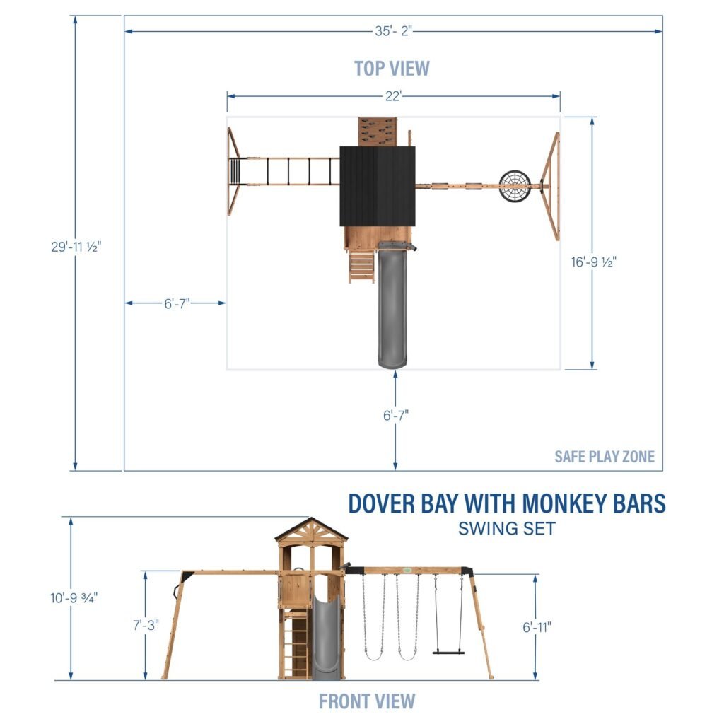 Dover Bay Wooden Backyard Playset & Swing Set with Monkey Bars product detail view 2