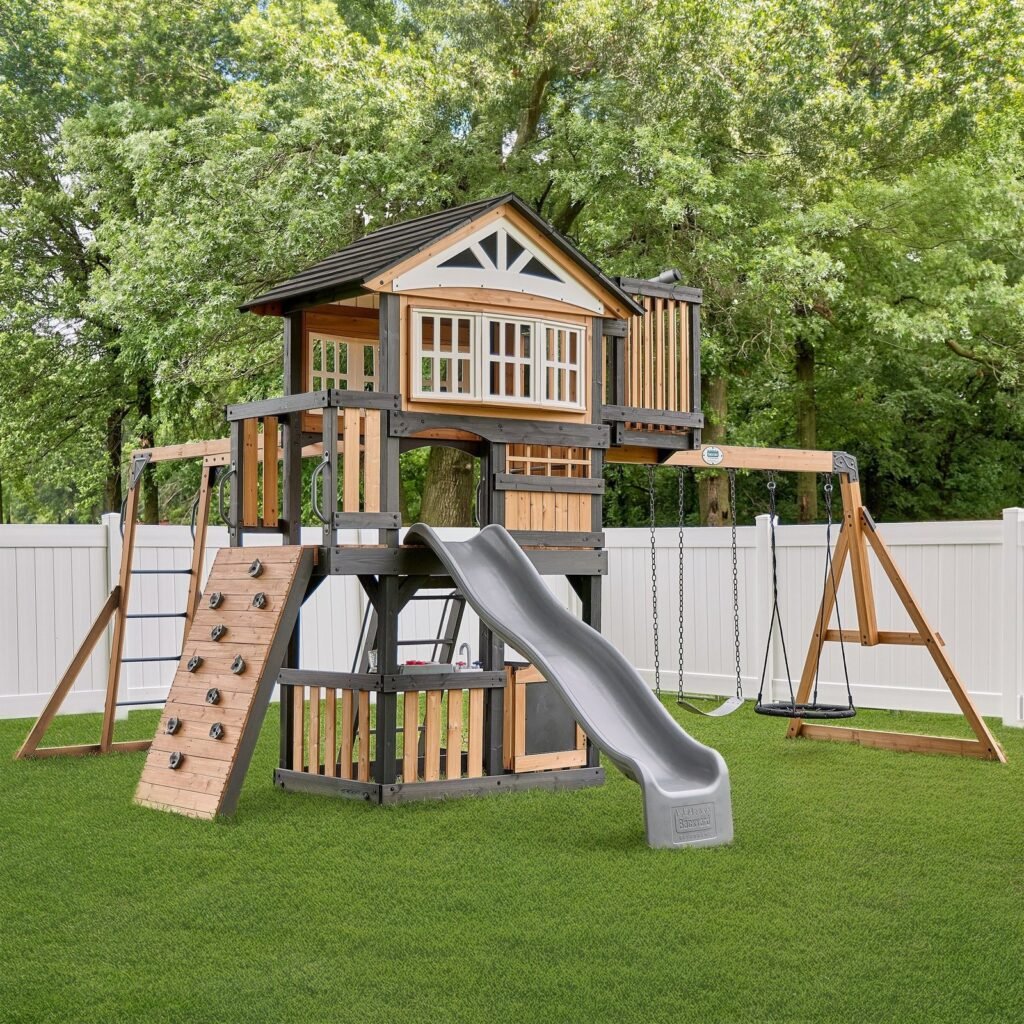 Backyard Discovery Rosewood Falls wooden backyard playset and swing set