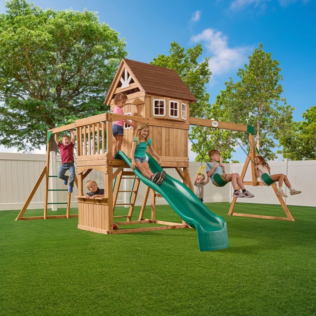 Backyard Discovery Edgewood wooden backyard playset and swing set